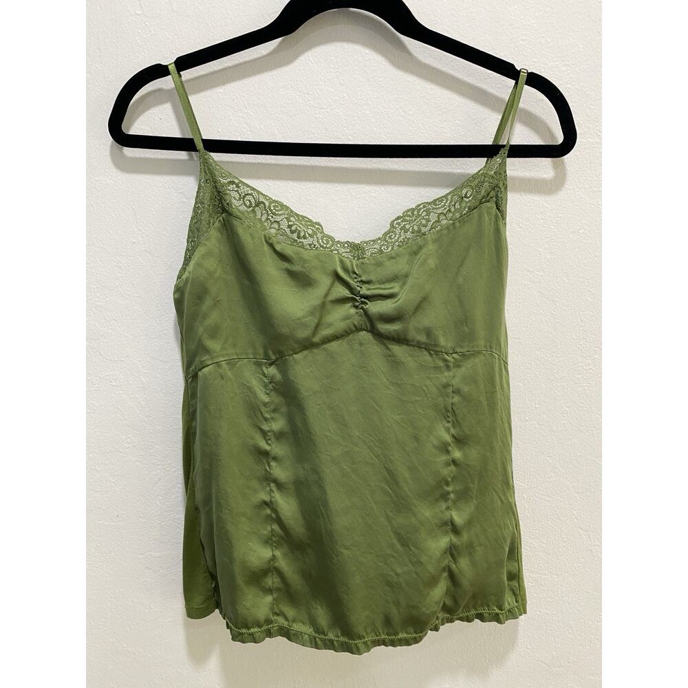 Ann Taylor Silk Lace Trim Womens XL Chartreuse Camisole Y2K Forest Fairy Boho